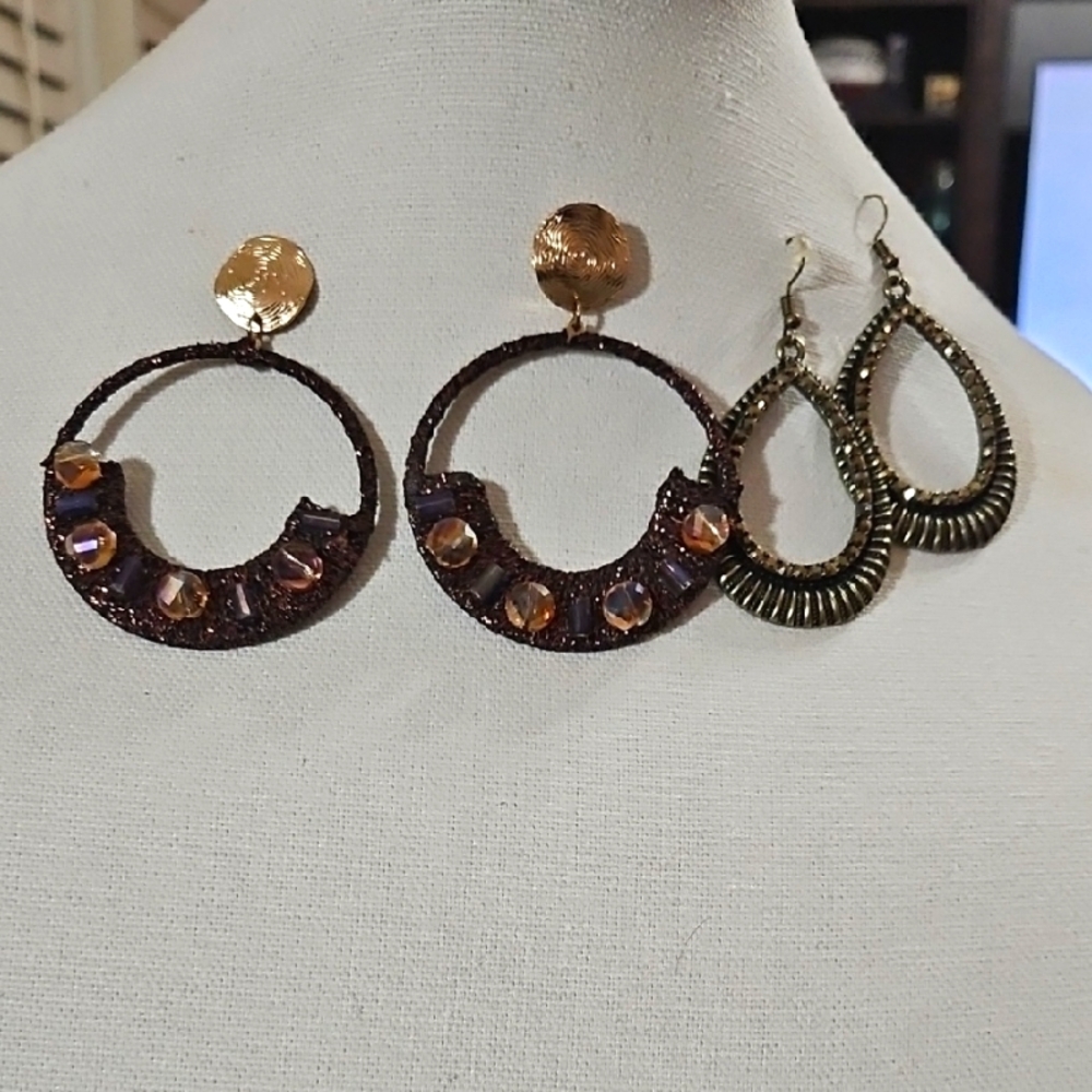 Elegant Gold and Brown Hoop Earrings
